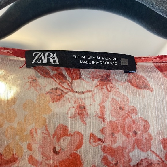 Zara Floral Red Patchwork Sheer Midi Sleeveless Dress M - Picture 2 of 16